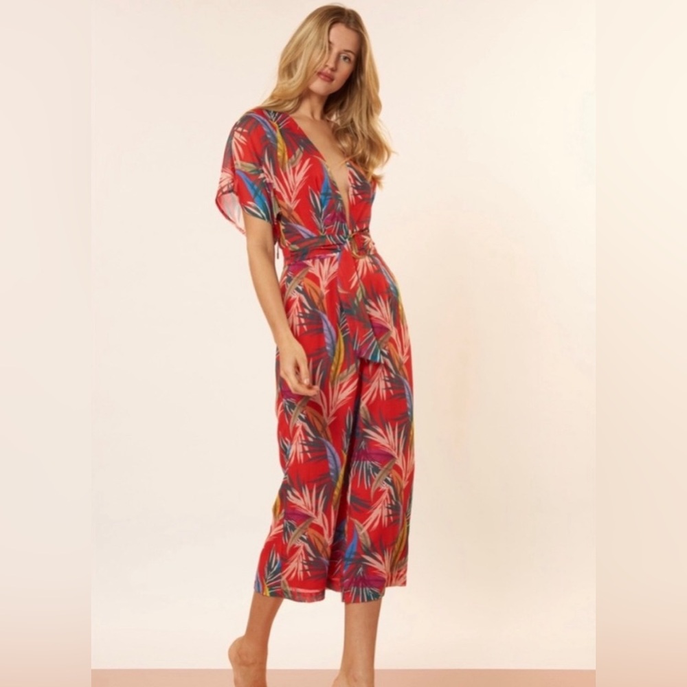 Anthropologie Red Carter Plunge Neckline Tropical‎ Jumpsuit Size XS - Picture 2 of 12